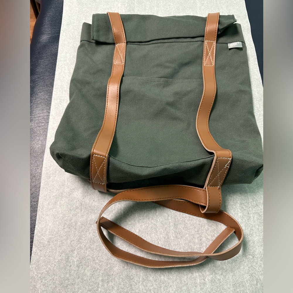Indicus AAA Backpack Olive CanvasTan Faux Leather Straps Inner Computer Pocket